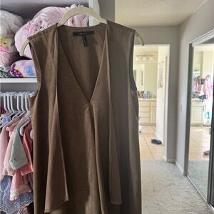 BCBGMaxAzria Taupe Faux Suede Draped Vest